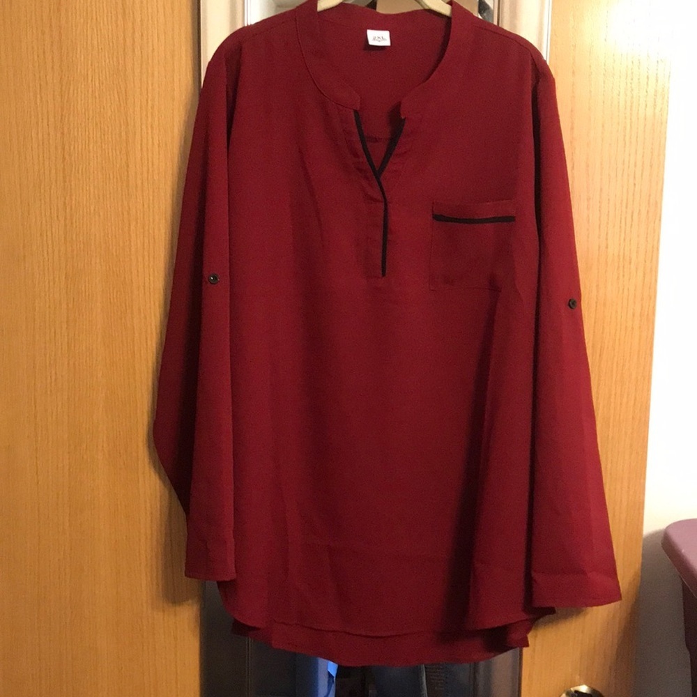 Red/maroon 2XL long sleeve or button up sleeve V neck blouse - unbranded